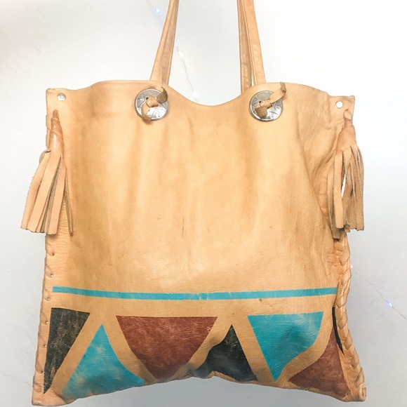 Vintage Native American Leather Tote - Picture 1 of 4